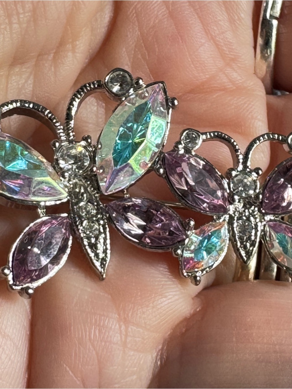 Avon Silver-Tone Butterfly Brooch with Purple and Iridescent Stones